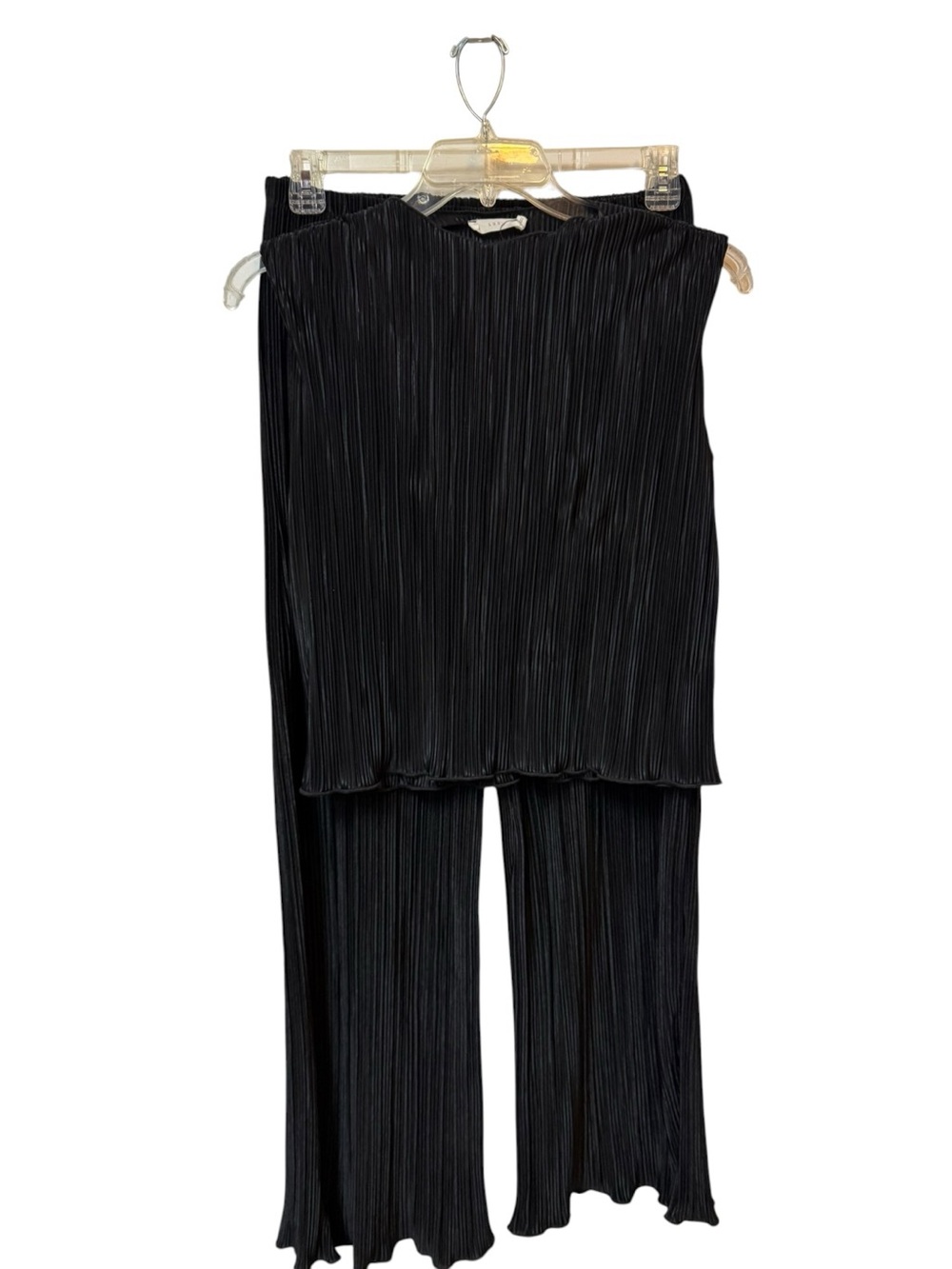 Lush Black Pleated Wide-Leg Crinkle Pant Set Lounge Mixed 2-piece Set  L/XL